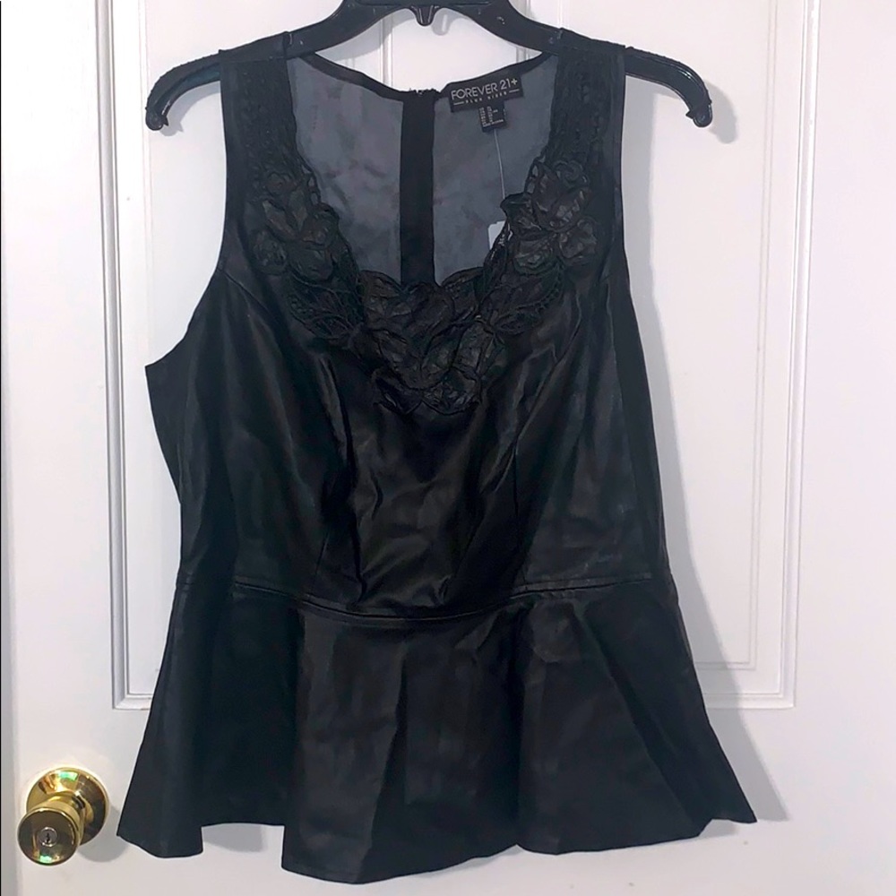 Black Faux Leatjer Peplum top!